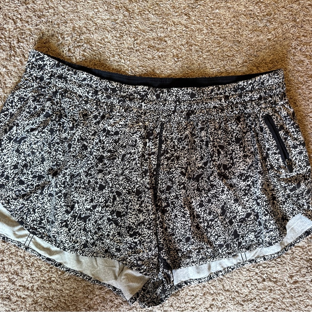 Lululemon Tracker 4 Way Stretch Black and White Women's Shorts 18